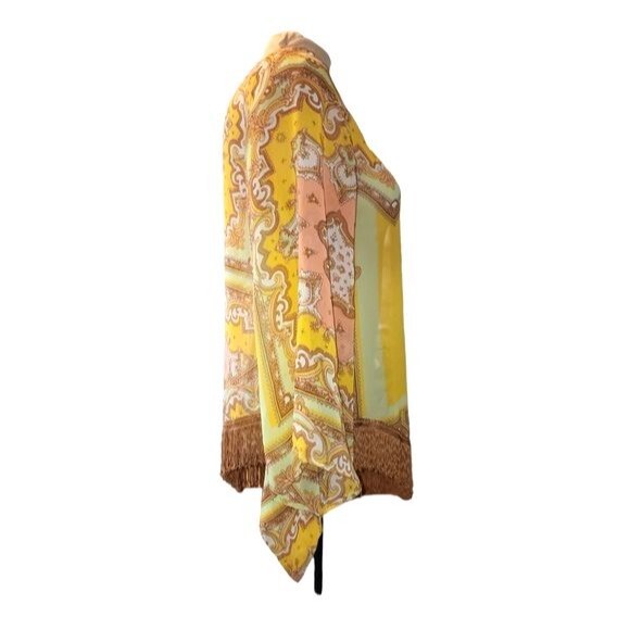 Ivy Jane Sheer Pink And Yellow Fringed Asymmetrical Boho Blouse Size S - Picture 3 of 7